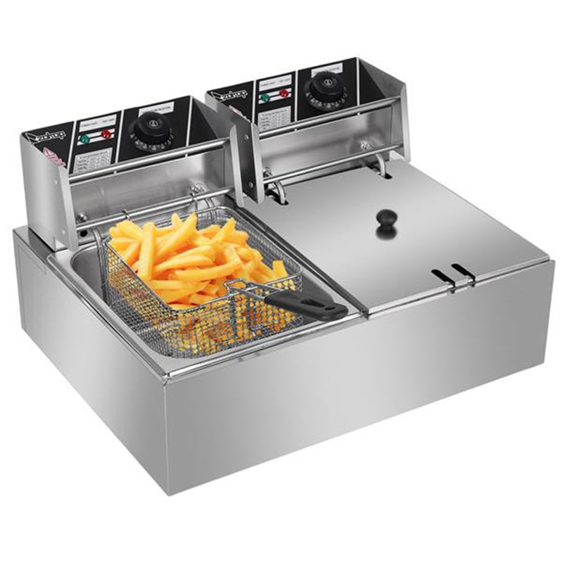 ZOKOP Electric Deep Fryer with Double Basket 2 Baskets Silver