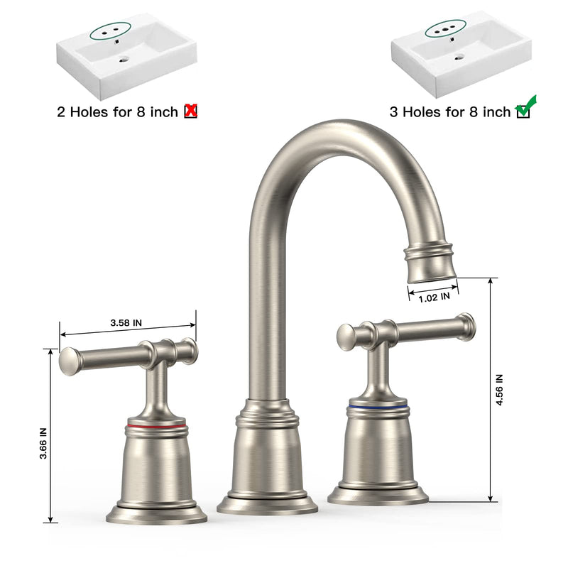 GARVEE Classical Bathroom faucets for Sink 3 Holes 8 inch Bathroom Faucet Widespread Brushed Nickel Bathroom Faucet