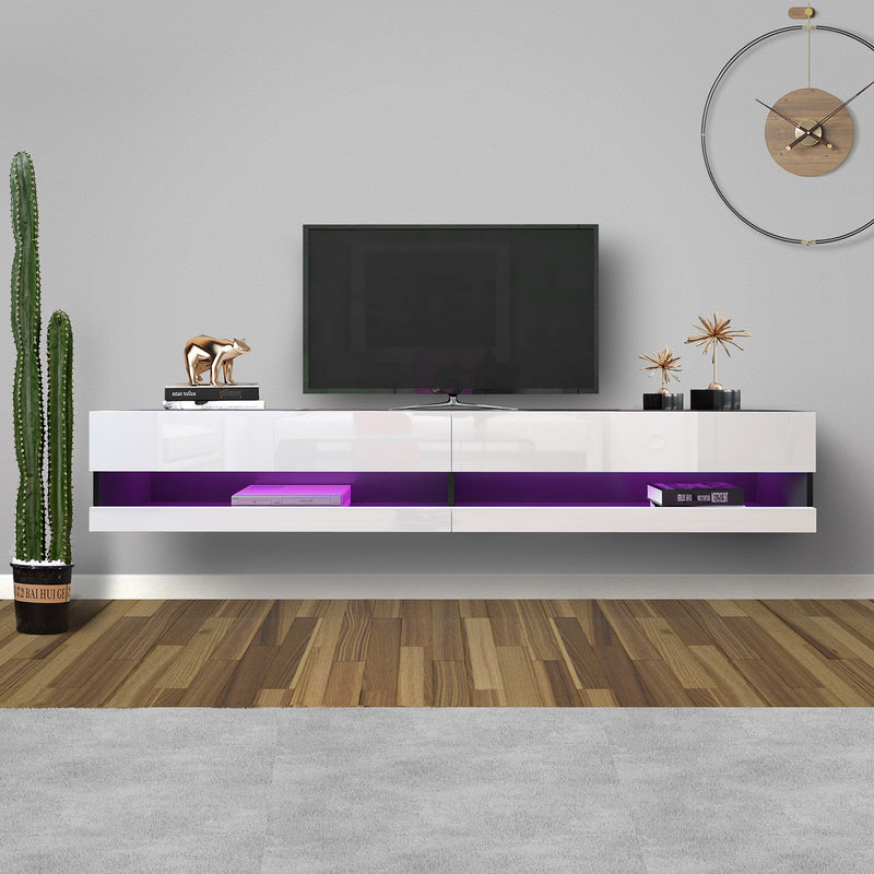 ALICIAN Wooden TV Cabinet Floating Space-Saving Wall-Mounted TV Stand with 20 Color Leds