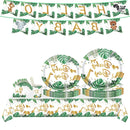 GAOMON 120PCS Jungle Animals Tableware Set Includes Plates Napkins Cups Straws Jungle Theme