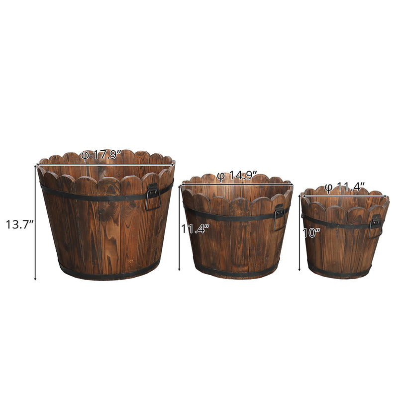 RONSHIN 3PCS Planting Pots Retro Style Outdoor Reinforced Flower-Shaped Wooden Barrels