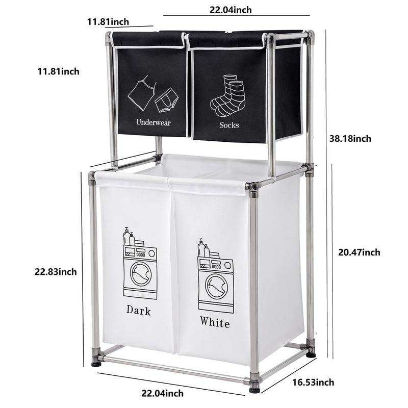 RONSHIN 2 Tier Laundry Hamper with 4 Removable Bags Laundry Sorter Storage Basket