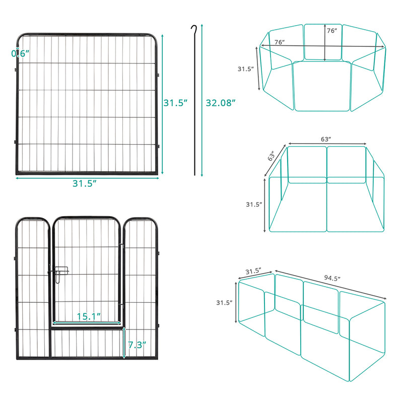 BEESCLOVER 8 Panel 31.5 inches Foldable Pet Playpen Heavy Duty Metal Exercise Fence