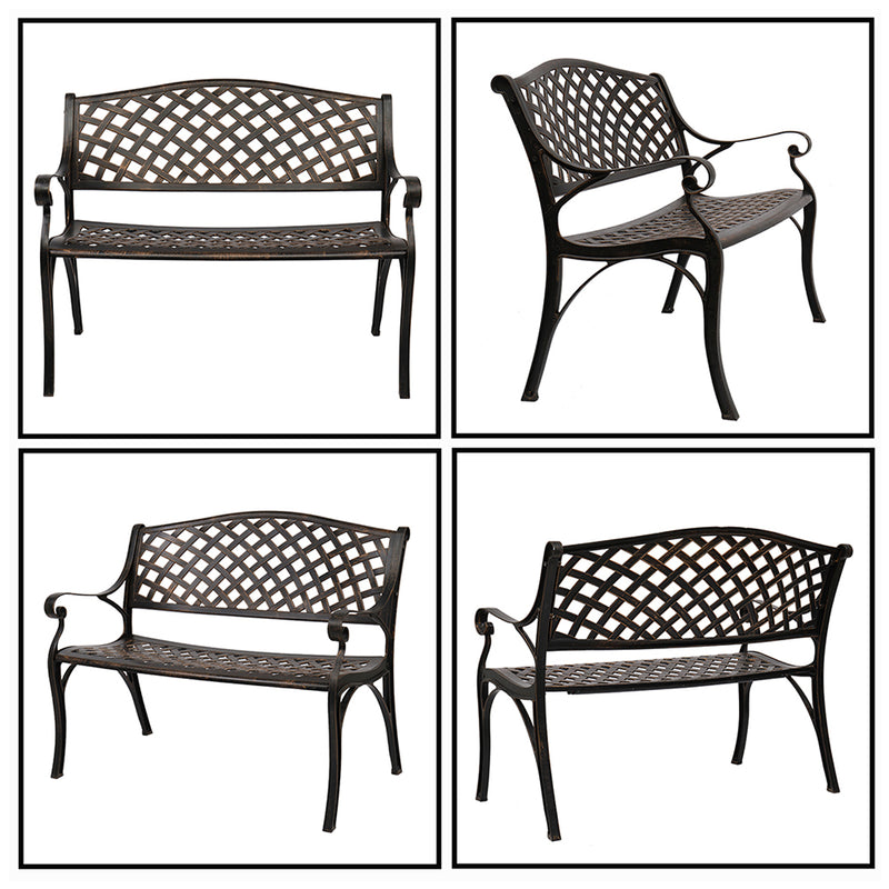 ALICIAN 40.5 inches Outdoor Cast Aluminum Bench with Mesh Backrest