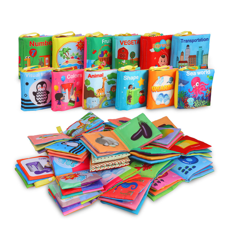 ACEKID Baby Cloth Learning Book Set 12pcs Nontoxic Fabric Baby Cloth Activity Crinkle Soft Books