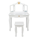 GAOMON Children Dressing Table 3-sided Foldable Mirror Dressing Table + Chair White