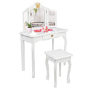 GAOMON Children Dressing Table 3-sided Foldable Mirror Dressing Table + Chair White