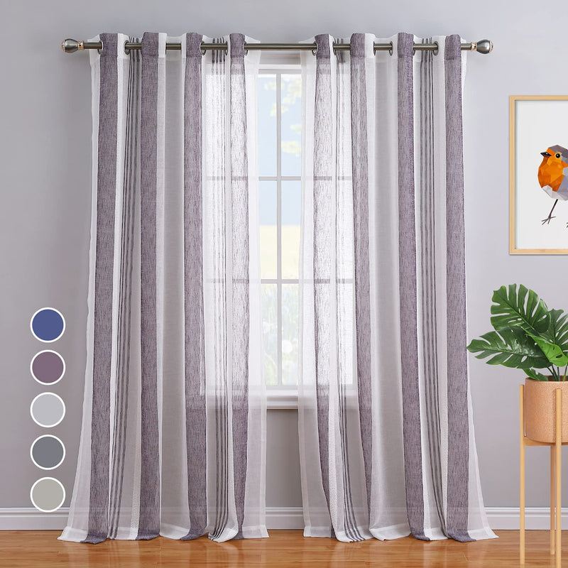 WHIZMAX 52 inches W Sheer Curtains for Living Room Bedroom Purple 52 inches W x95 inches L