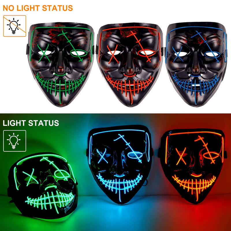 CYNDIE 3 Pack Led Light Up Masks Scary Masks for Halloween