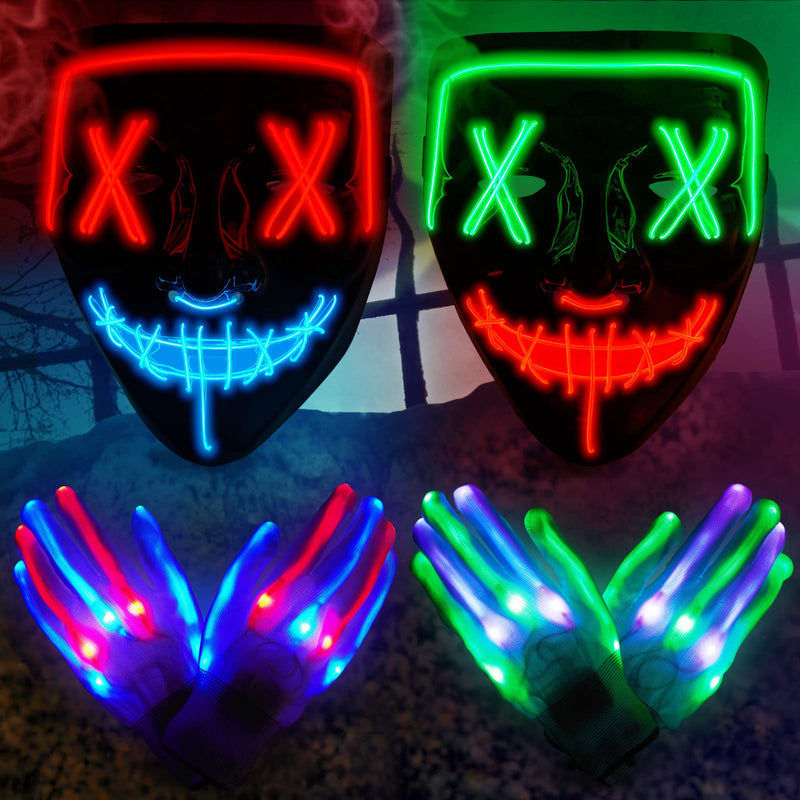 WHIZMAX 6PACK Halloween Purge Mask LED Gloves Set
