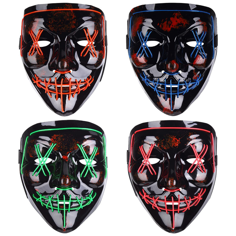 WHIZMAX 4 PACK Halloween Scary Mask LED Mask