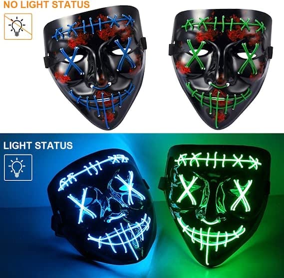 WHIZMAX Halloween 3pcs LED Mask Light Up Scary Mask