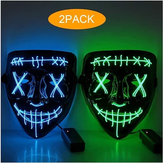 WHIZMAX Halloween 2pcs LED Mask Light Up Scary Mask