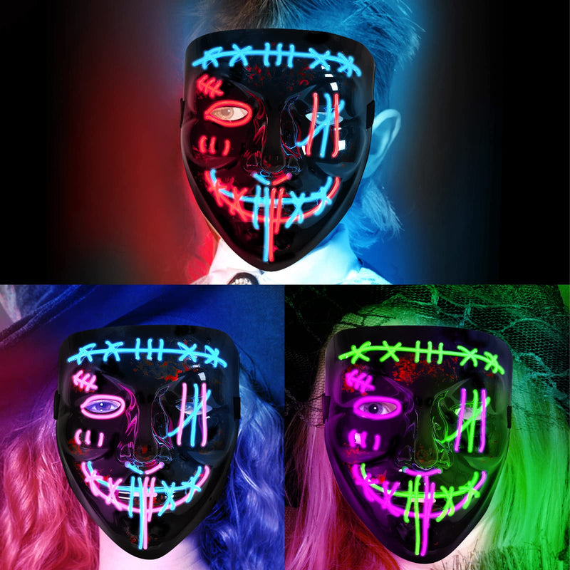 CYNDIE 3 PACK Halloween Scary Mask LED Mask