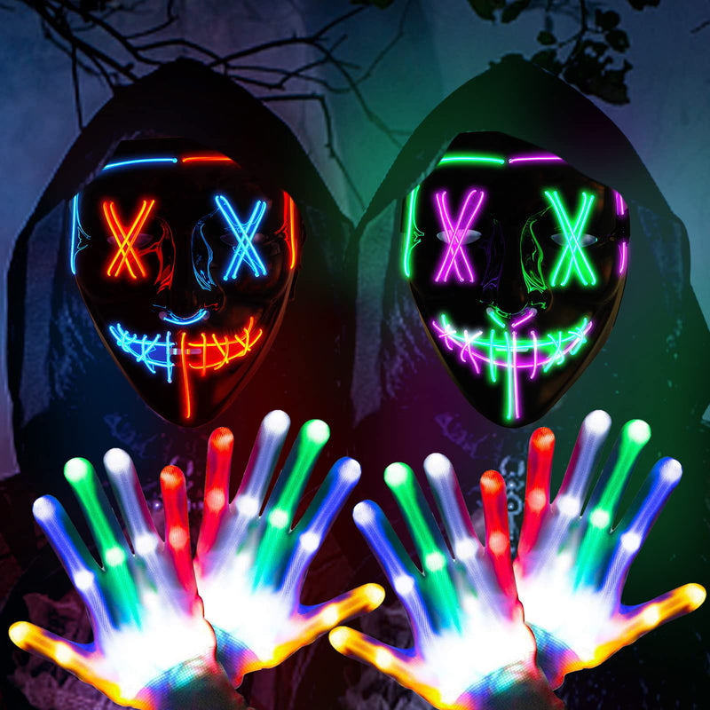 WHIZMAX 2 Pack Halloween Led Masks and Gloves Set