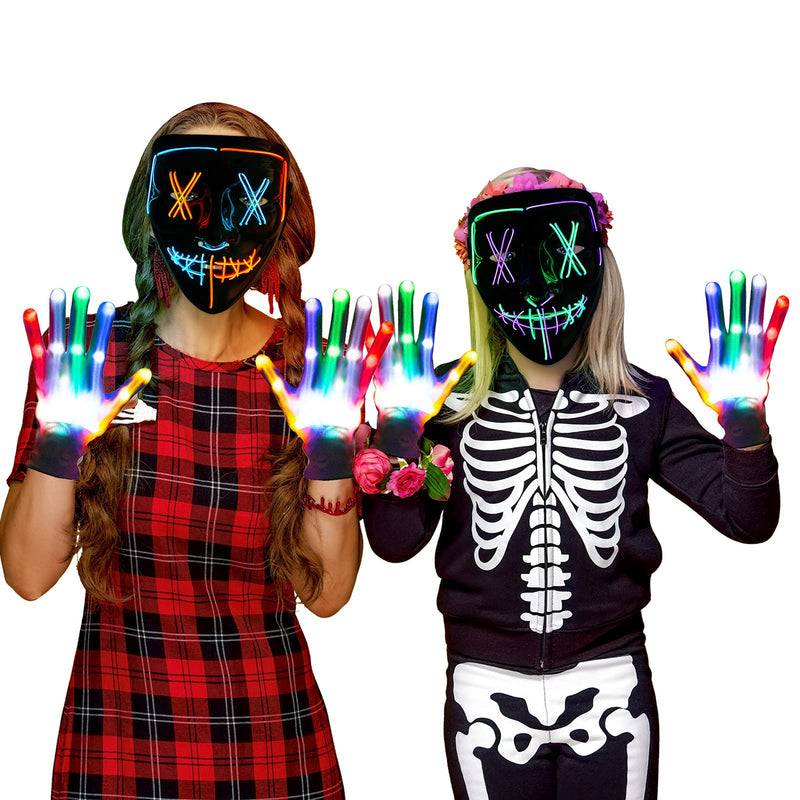 WHIZMAX 2 Pack Halloween Led Masks and Gloves Set