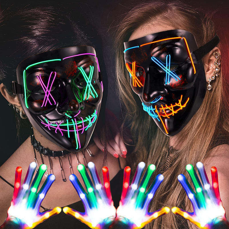 WHIZMAX 2 Pack Halloween Led Masks and Gloves Set