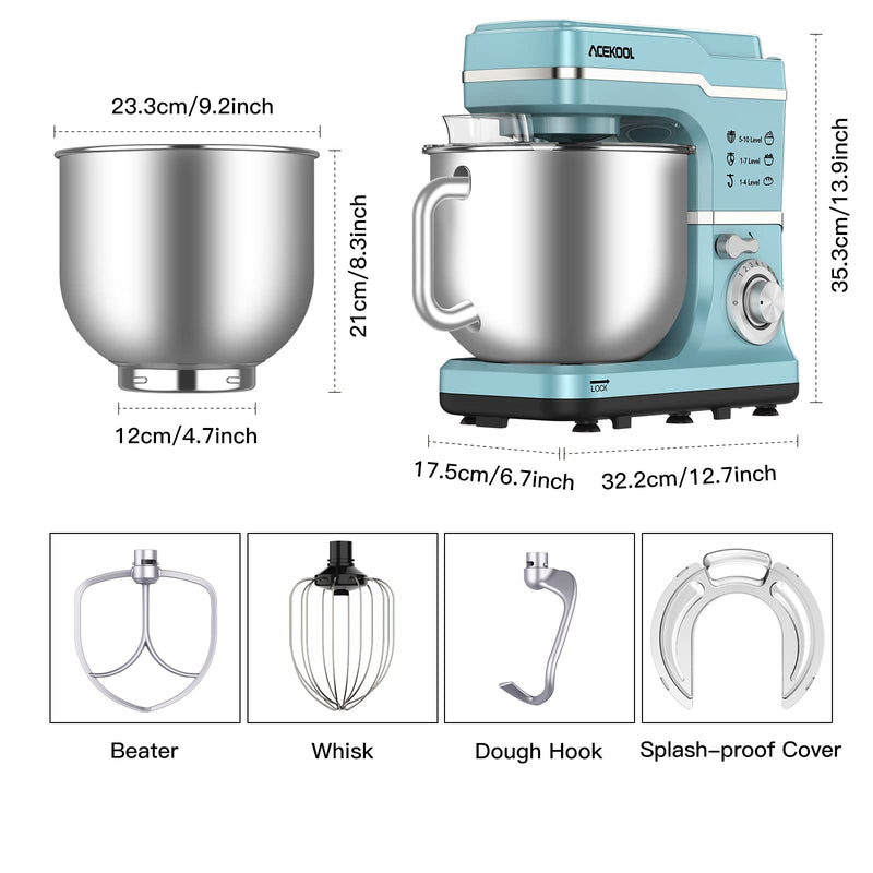 ACEKOOL Mixer MC1 1400W 7.5QT 10 Speeds Tilt-Head Stand Mixer Blue EU Plug