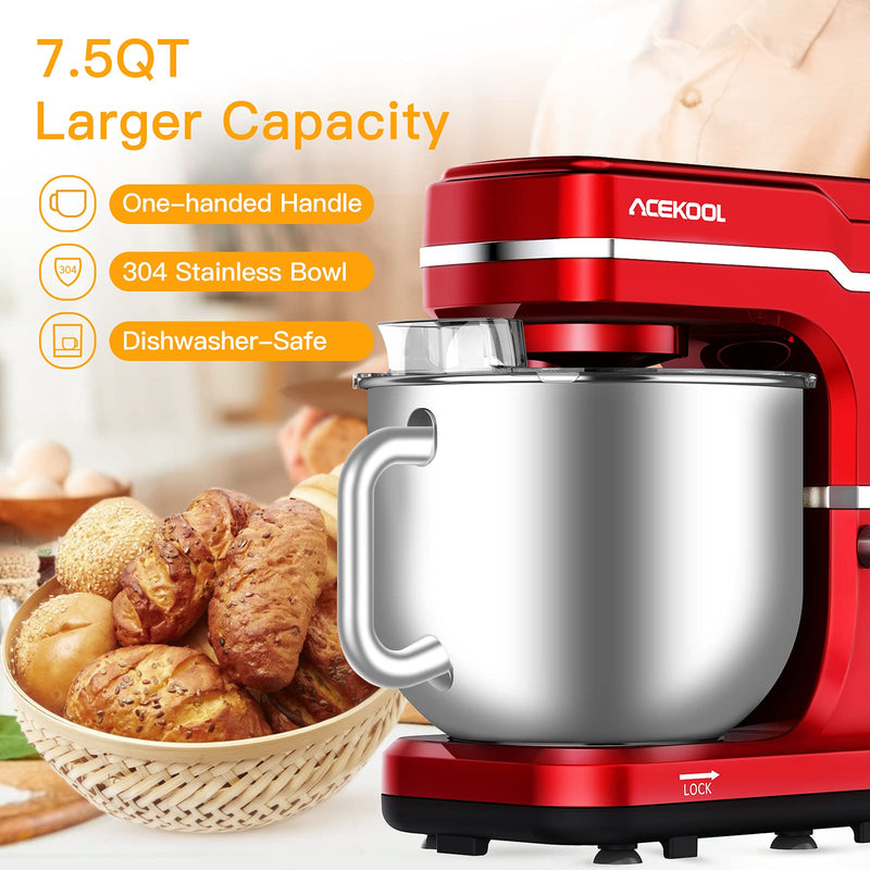 ACEKOOL Mixer MC1 1400W 7.5QT 10 Speeds Tilt-Head Stand Mixer Red EU Plug