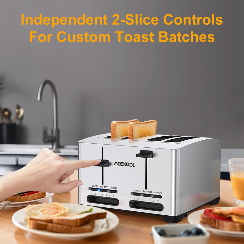 ACEKOOL Toaster TA1 Stainless Steel 4-Slice 7 Shades Toaster US Plug