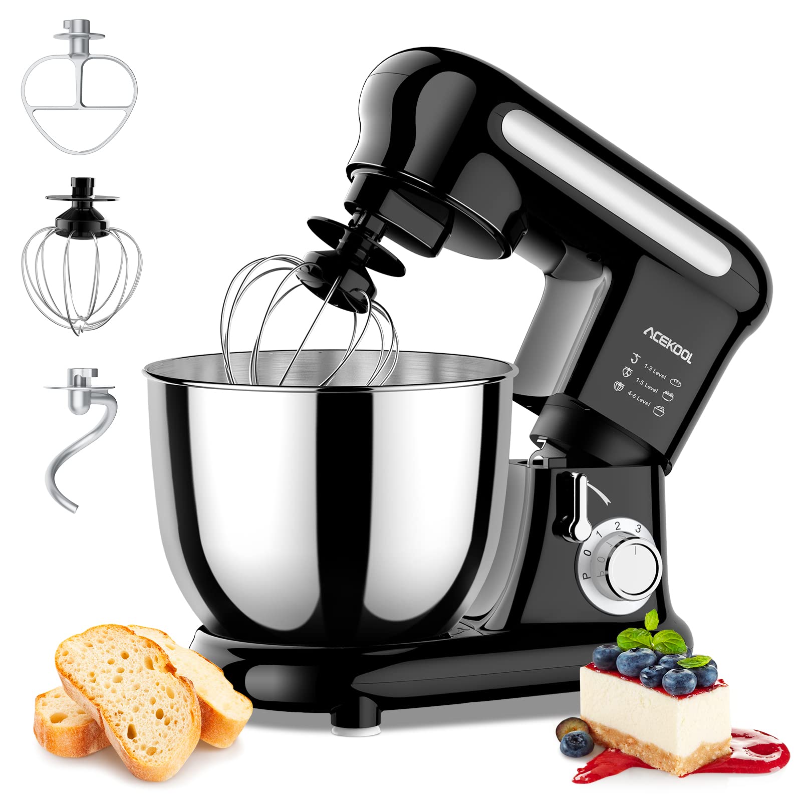 ACEKOOL Stand Mixer MC3 4QT 6 Speeds Tilt-Head Small Food Mixers US Plug