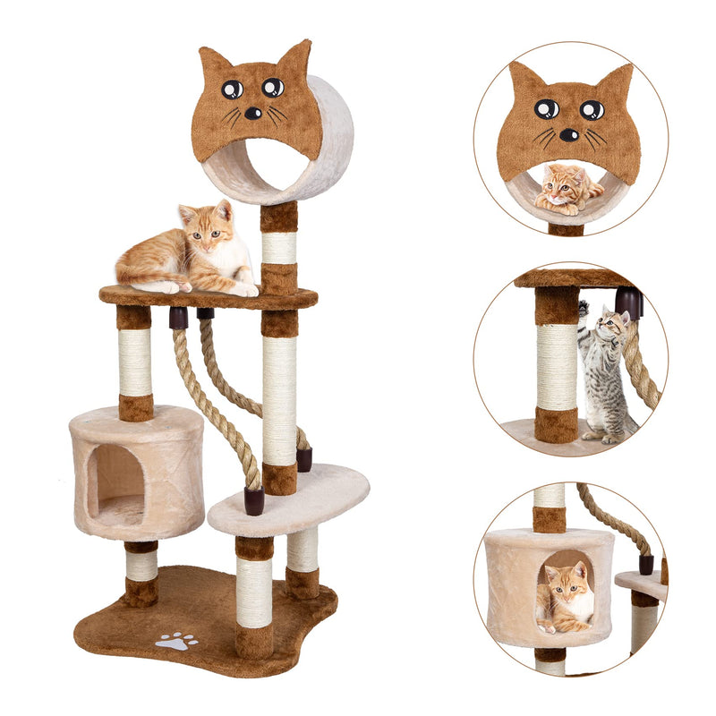 ASYPETS Cat Activity Tree 50”Multi-Level Wooden Pet Furniture