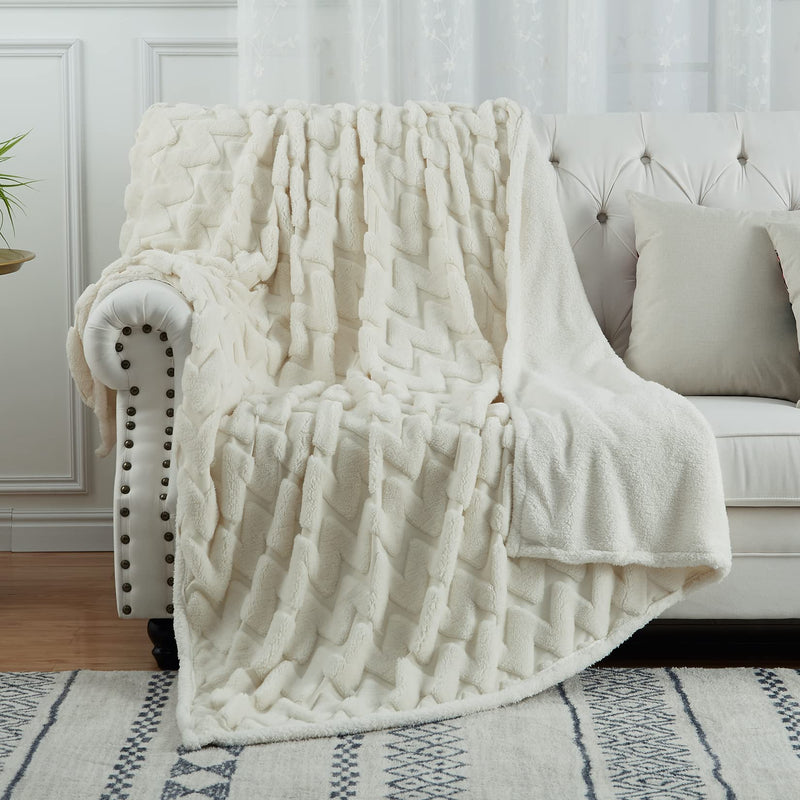 CAROMIO Sherpa Fleece Soft Plush Jacquard Fluffy Throw Blanket Grey 60" x 80"