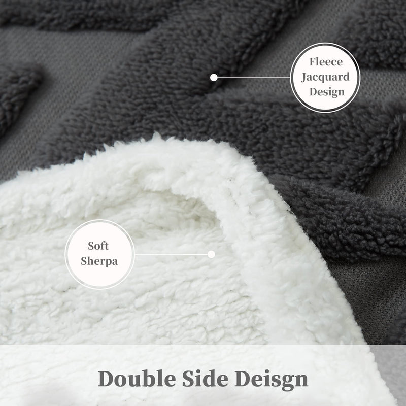 CAROMIO Sherpa Fleece Soft Plush Jacquard Fluffy Throw Blanket Grey 50" x 60"