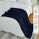 GAOMON Sherpa Fleece Soft Plush Jacquard Fluffy Throw Blanket Navy Blue 60" x 80"