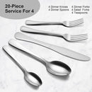 GAOMON 20 Piece S592 Stainless Steel Kitchen Flatware Set - Silver