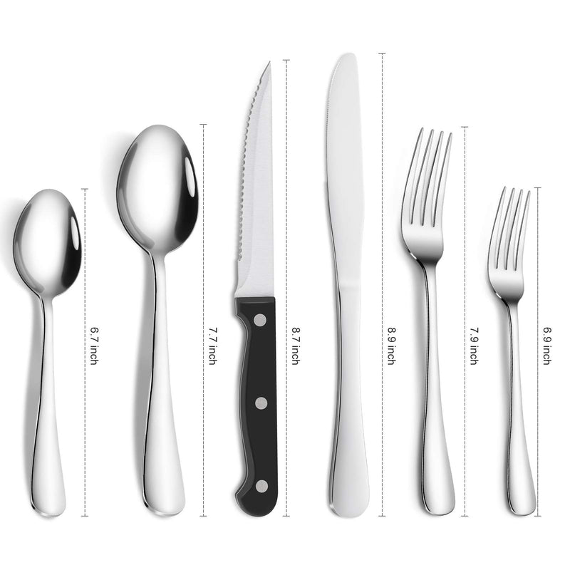 CIBEAT 24 Piece S592 Stainless Steel Silverware Set with Steak Knives