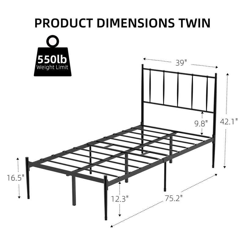 IDEALHOUSE Twin Size Metal Platform Bed Frame with Headboard