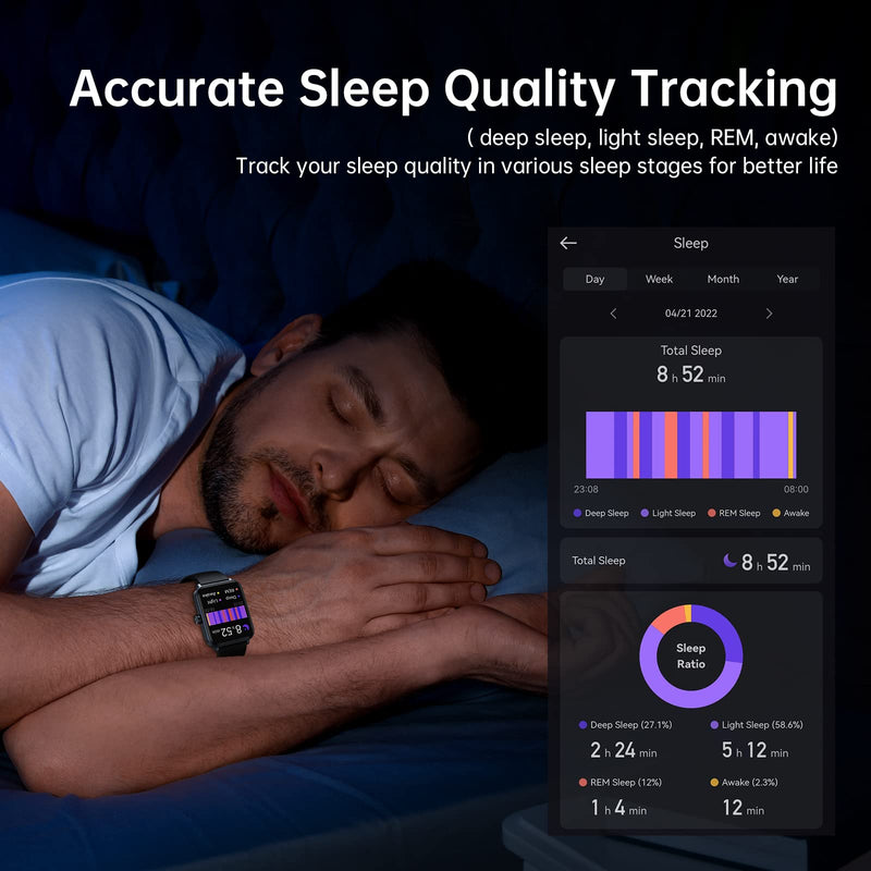 EUKER Smart Watch 1.69" Full Touch Screen Fitness Tracker Black