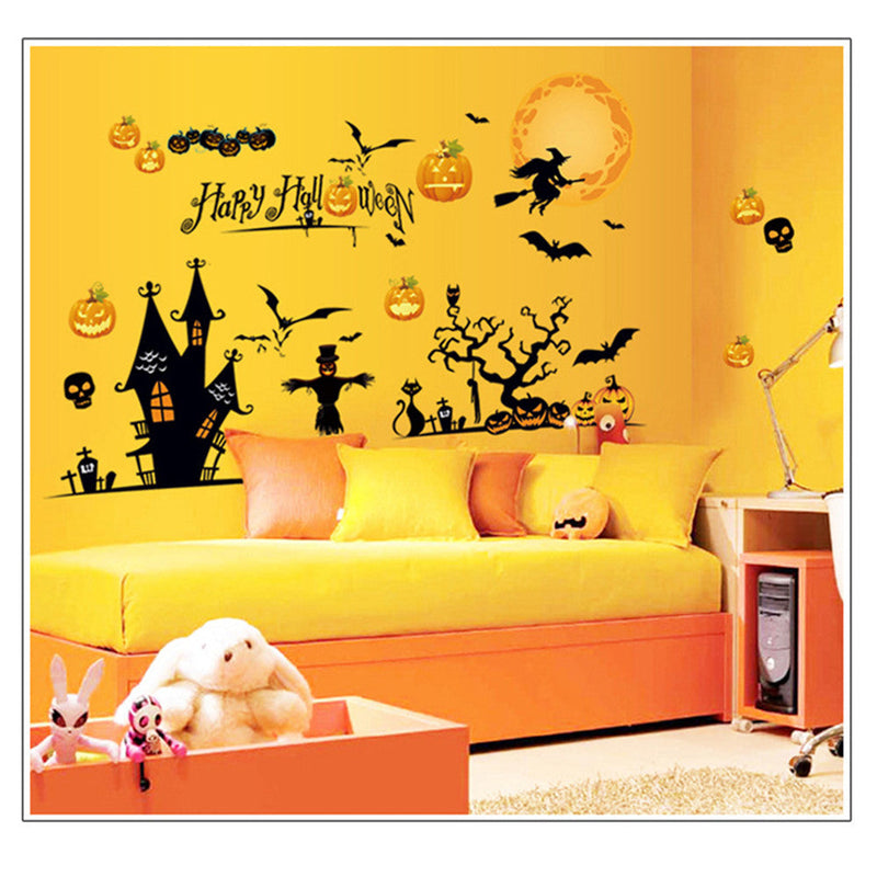 WHIZMAX 10pcs Halloween Bat Pumpkin Print Electrostatic Stickers For Decoration