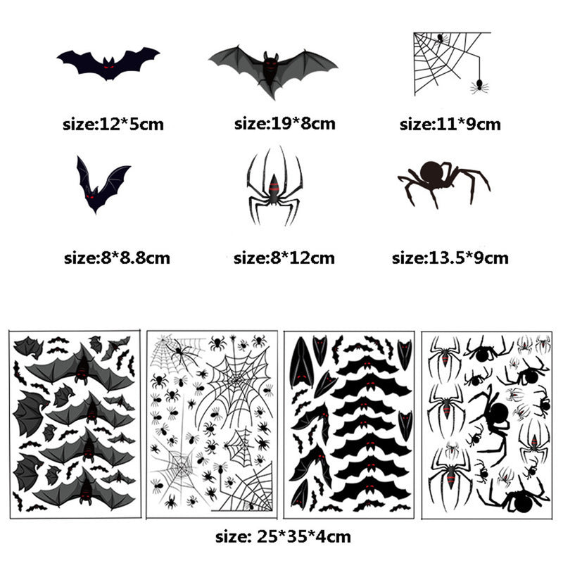 CYNDIE 10pcs Halloween Bat Pumpkin Print Electrostatic Stickers For Decoration