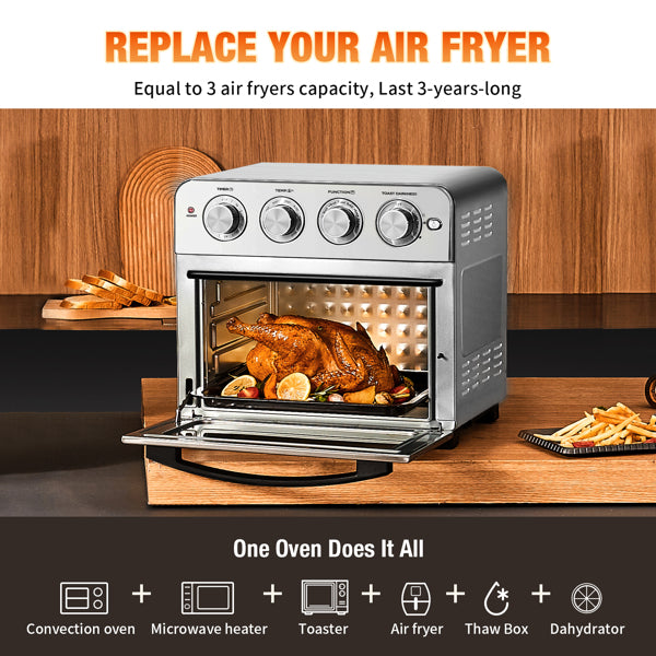 24Qt Large Air Fryer Toaster Oven Combo - French Double Door, 15 Functions, Dual Zone Control, Stainless Steel