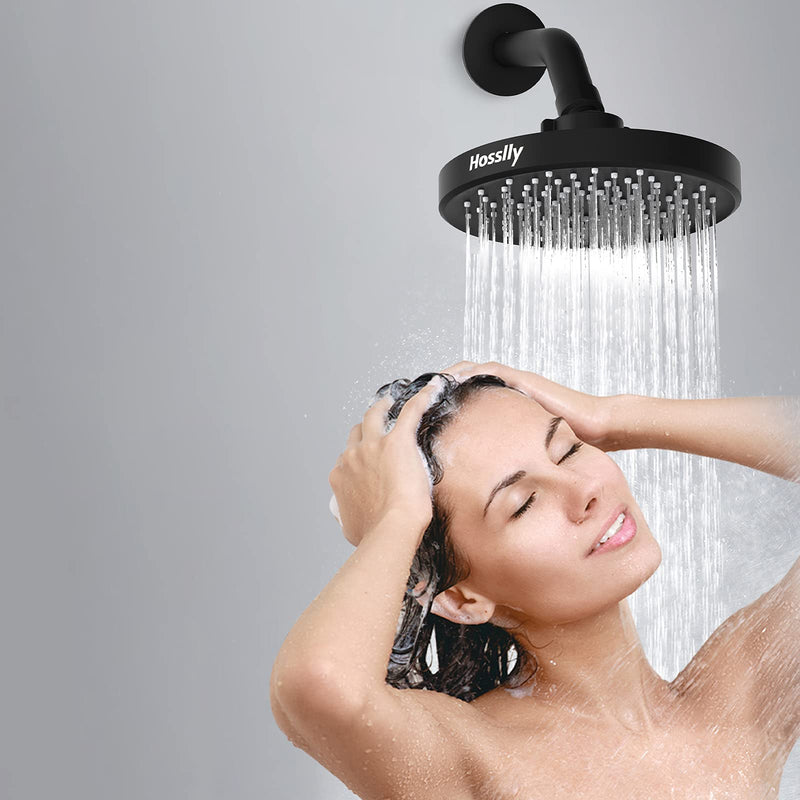 HOSSLLY Rainfall Shower Head High Pressure 360° Adjustable - Matte Black