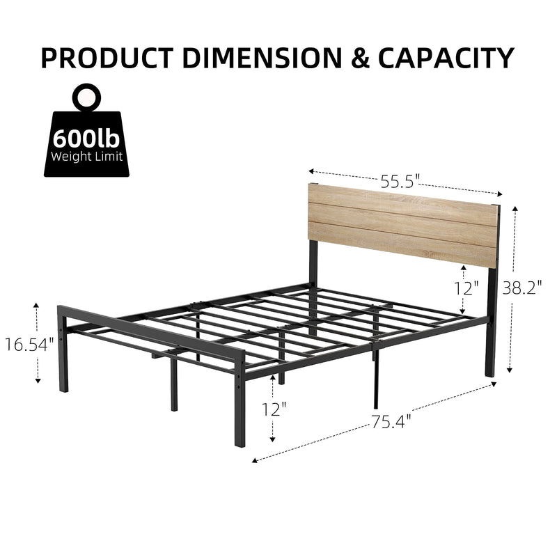 IDEALHOUSE Full Size Bed Frame with Wood Headboard