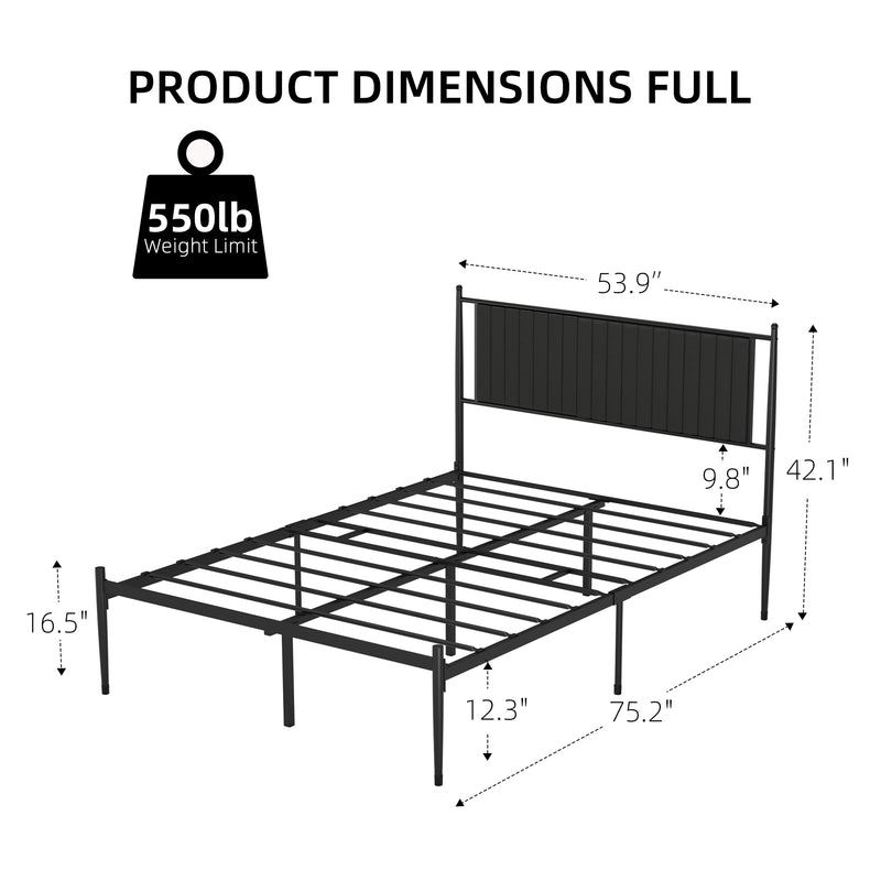 IDEALHOUSE Full Size Metal Platform Bed Frame with Upholstered Headboard