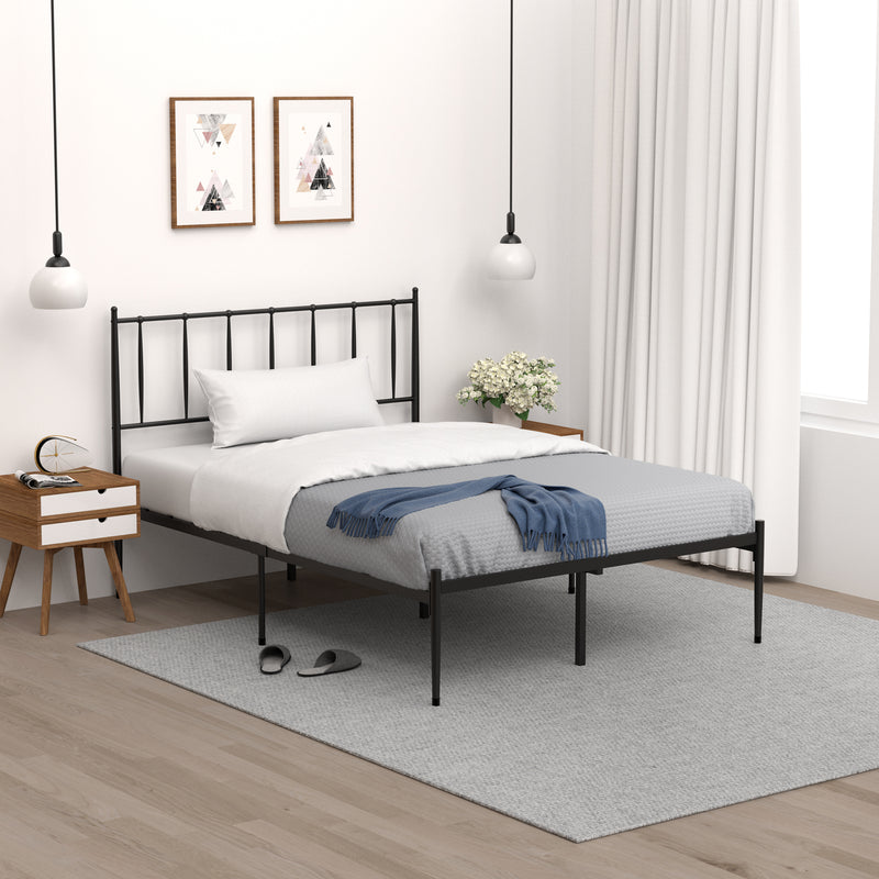 IDEALHOUSE Full Size Metal Platform Bed Frame with Upholstered Headboard