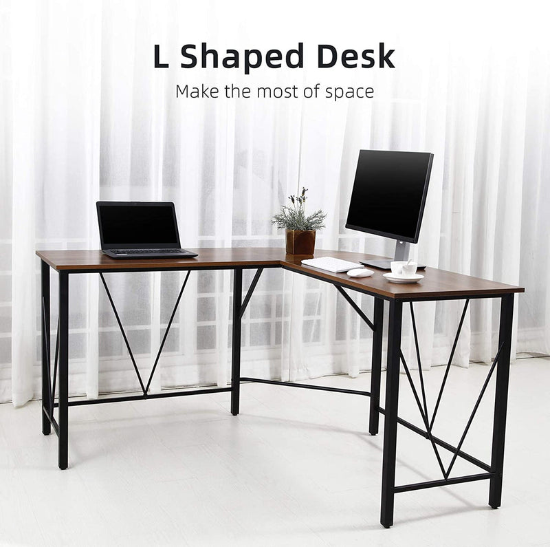 IDEALHOUSE L-Shaped Computer Desk for Home Office - Peach Color