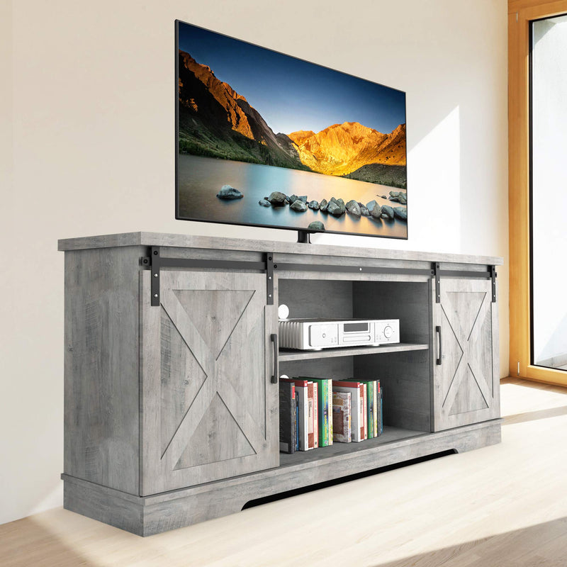 IDEALHOUSE Modern Farmhouse Sliding Barn Door TV Stand