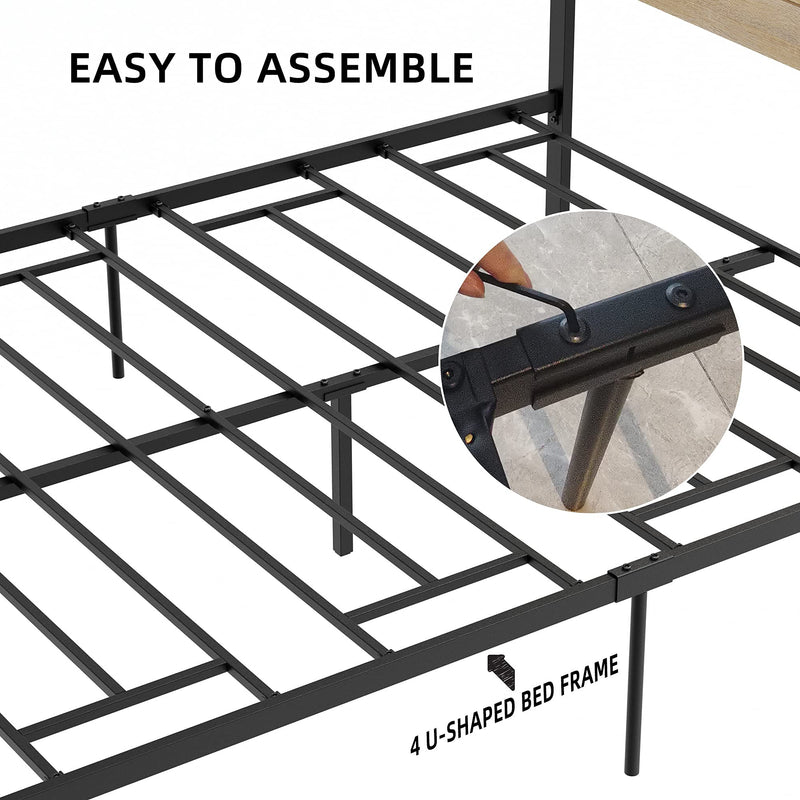 IDEALHOUSE Queen Size Bed Frame with Wood Headboard