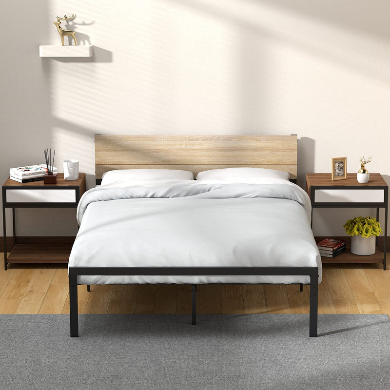 IDEALHOUSE Queen Size Bed Frame with Wood Headboard