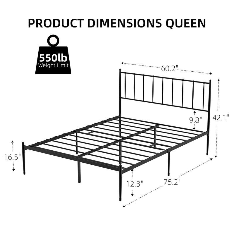 IDEALHOUSE Queen Size Metal Platform Bed Frame with Headboard