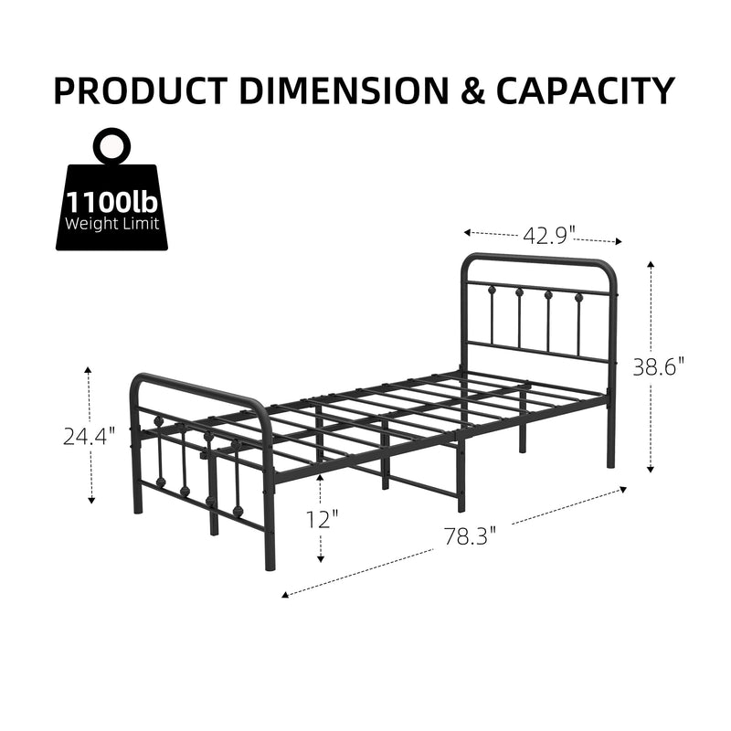 IDEALHOUSE Twin Size Metal Bed Frame with Victorian Headboard