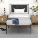 GAOMON Twin Size Metal Platform Bed Frame with Upholstered Headboard