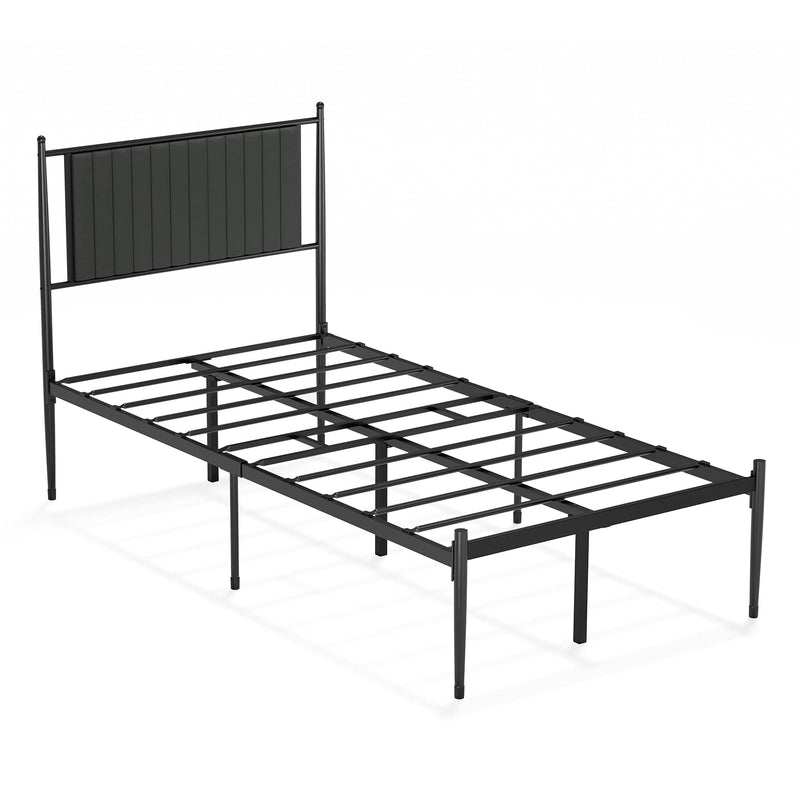 IDEALHOUSE Twin Size Metal Platform Bed Frame with Upholstered Headboard