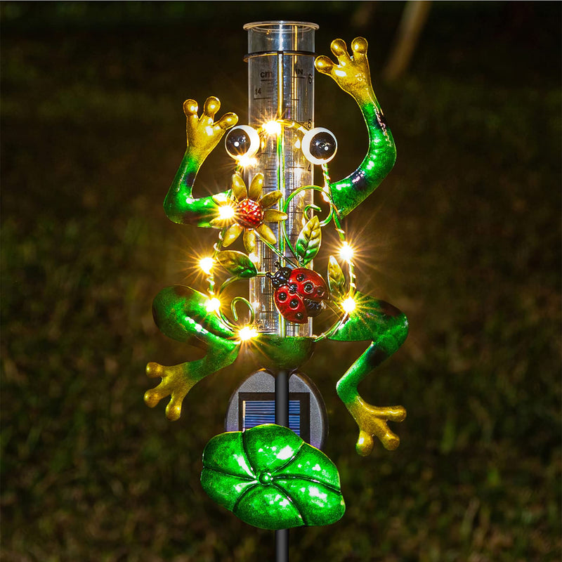 LITAKE Metal Solar Frog Rain Gauge Outdoor Decorative
