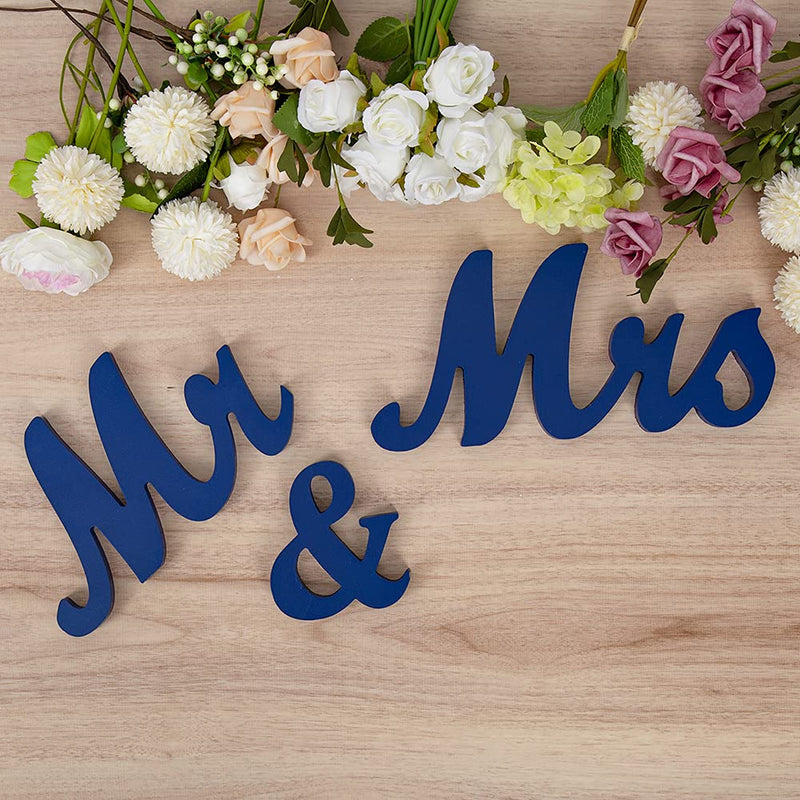 WHIZMAX 1 Set Wooden Mr And Mrs Letter Ornament Wedding Props Sea Blue
